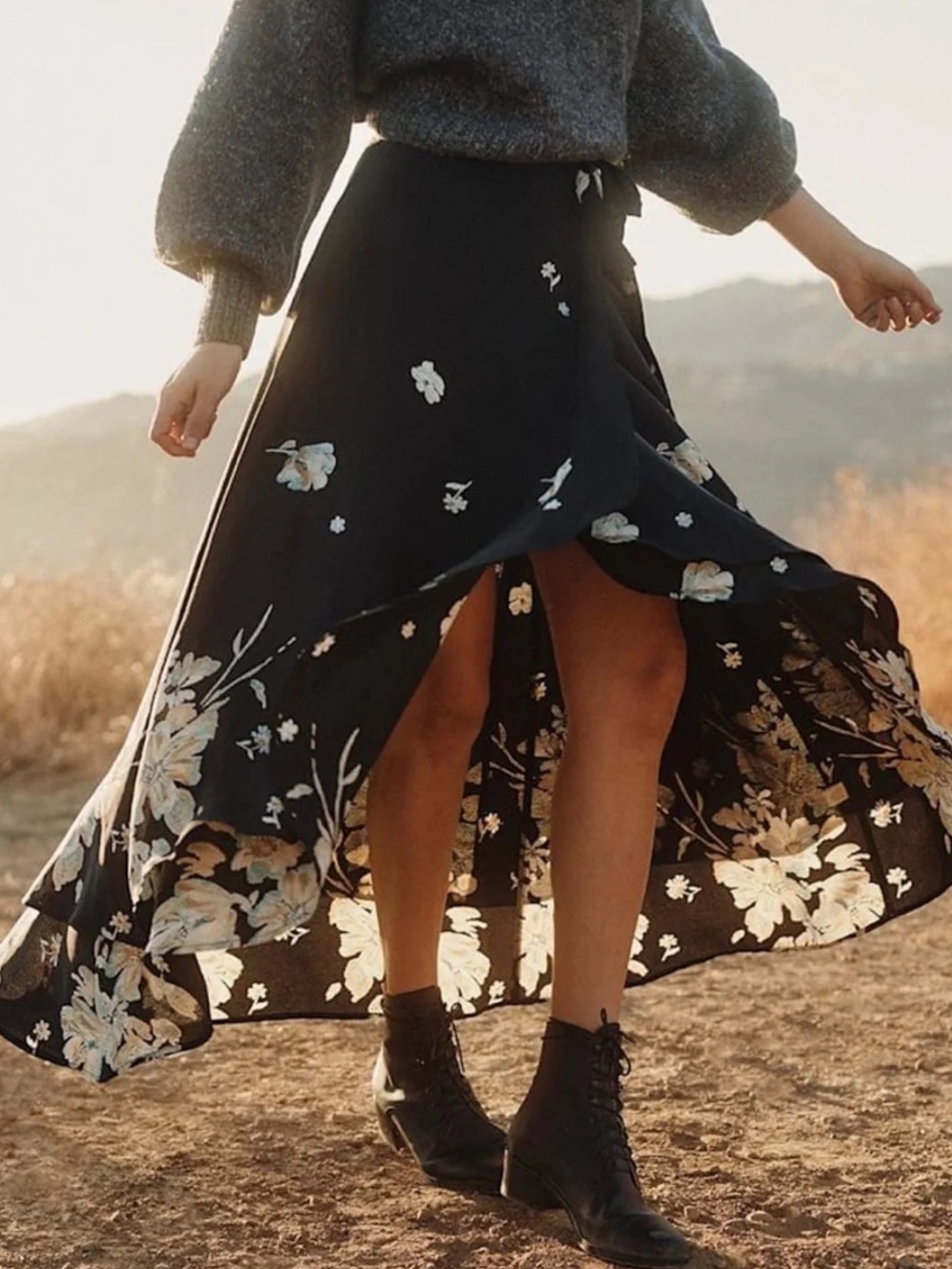 Christy Dawn James Wrap Skirt in Raven Vintage Floral